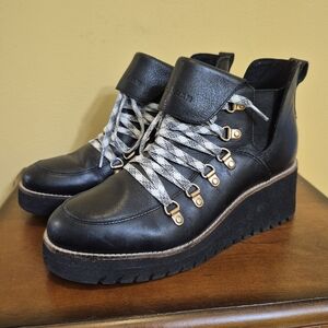 Cole Haan Grandexplore Black Leather Wedge Waterproof Ankle Booties(8.5)
